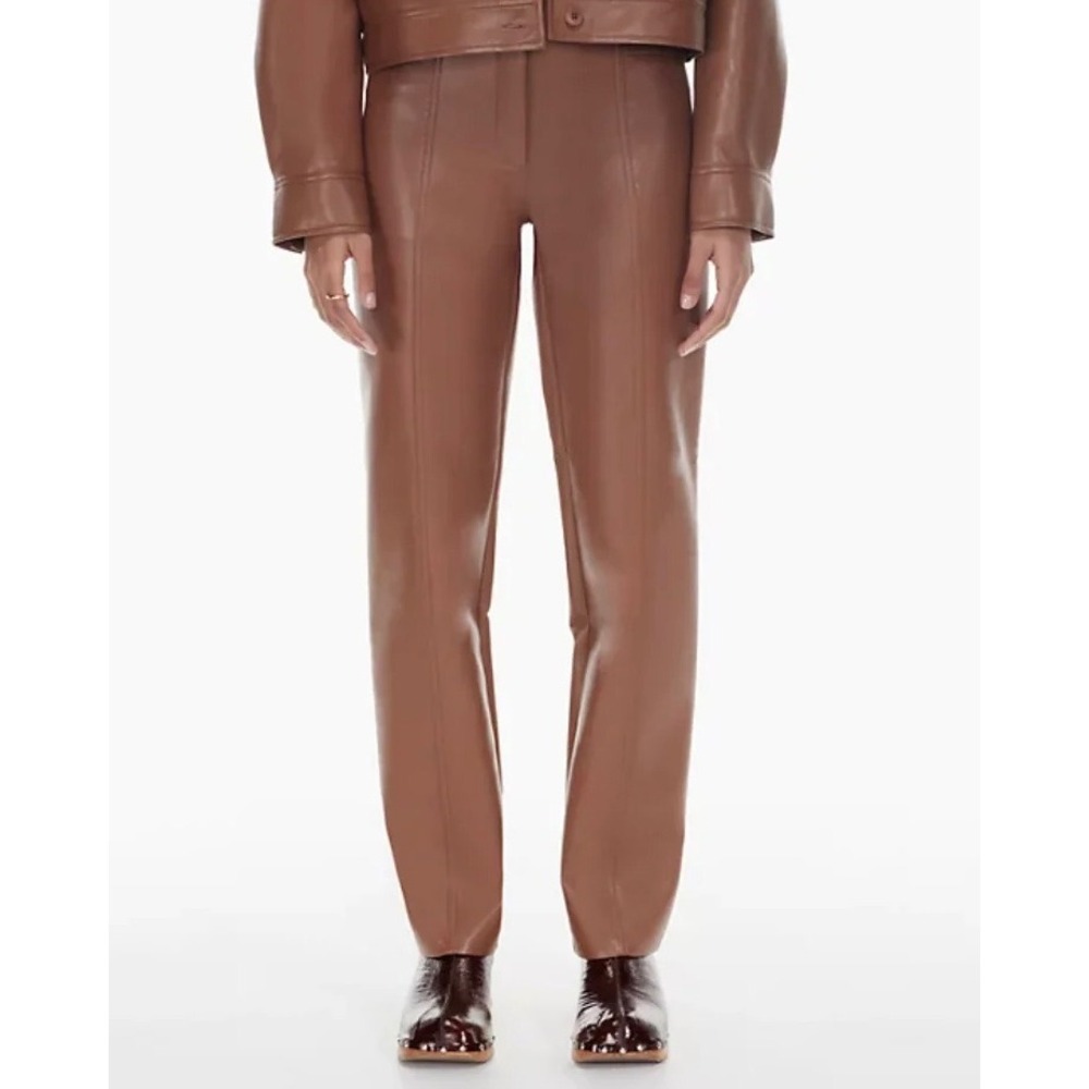NWT Aritzia Wilfred Rebel Straight Leg Pant Vegan Leather Epicurean Brown 2 Fall